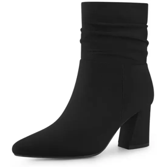Allegra K Women's Pointy Toe Zipper Chunky Heel Ankle Boots image {2}