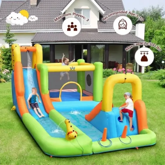 Costway Inflatable Water Slide Park Bounce House Climbing Wall W/ 750W Blower image {5}