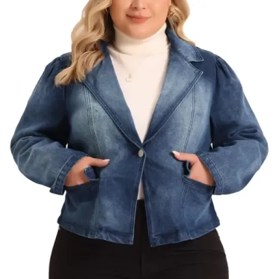 Agnes Orinda Women's Plus Size Denim Jackets Jean Notched Lapel Work Blazers image {5}