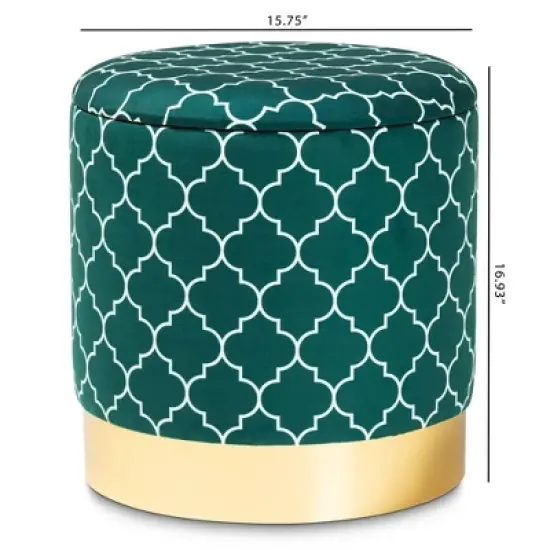 Serra Quatrefoil Velvet Upholstered Metal Storage Ottoman - Baxton Studio image {7}