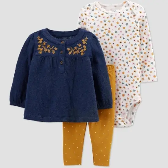 Carter's Just One You&reg; Baby Girls' 3pc Floral Top & Bottom Set - Navy Blue/Gold image {3}