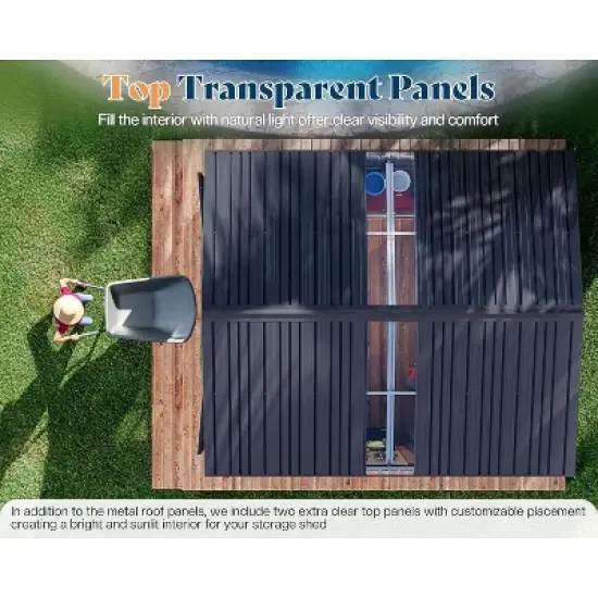 AMERLIFE 10.1x11.5x7.4 FT Galvanized Steel Storage Shed with 2 4-Pane Windows Hinged Double Doors image {3}