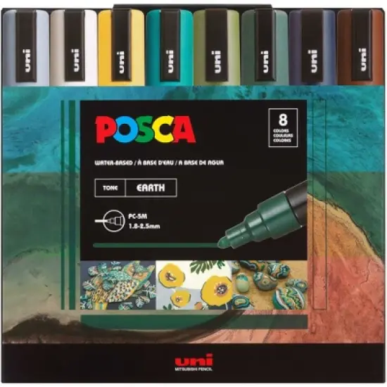 uniball POSCA 8pk PC-5M Water Based Paint Markers Medium Tip 1.8-2.5mm Earth Tone Colors image {7}