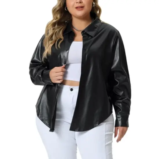 Agnes Orinda Women's Plus Size Faux Leather Long Sleeves Button Motorcycle Biker Moto Jackets image {5}