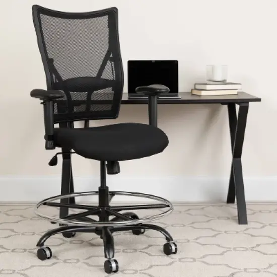 HERCULES Series 400 lb. Capacity Big & Tall Drafting Chair Black Mesh - Flash Furniture image {5}