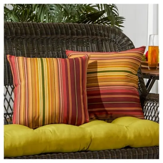 Set of 2 Kinnabari Stripe Outdoor Square Throw Pillows - Kensington Garden image {1}