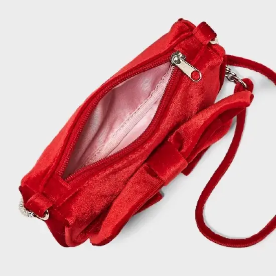 Girls' Velvet Bow Crossbody Bag - Cat & Jack&trade; Red image {2}