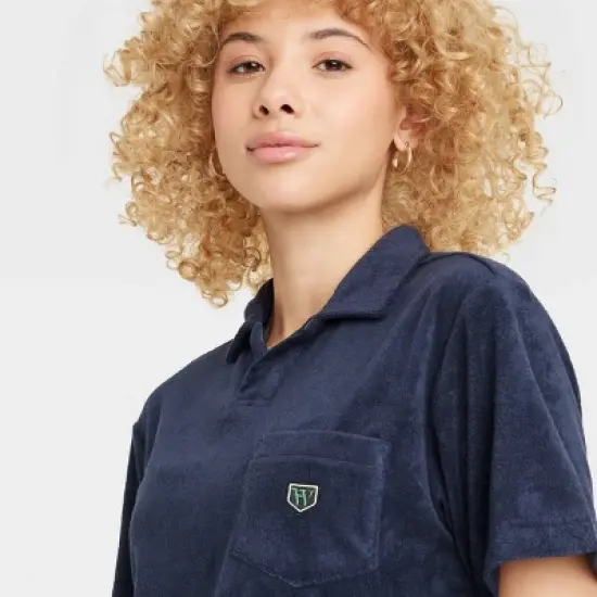 Houston White Adult Johnny Color Terry Short Sleeve Collared Polo Shirt - Navy Blue image {3}