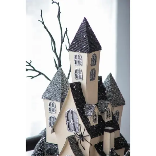 10x8.3x13.5" Cardboard Haunted House, Black Beige Tabletop holiday halloween decor image {2}