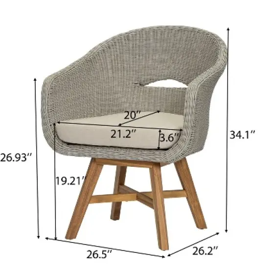 Christopher Knight Home Ione Outdoor Aluminum, Rattan and Acacia Dining Arm Chair with Cushion (Set of 2) image {2}