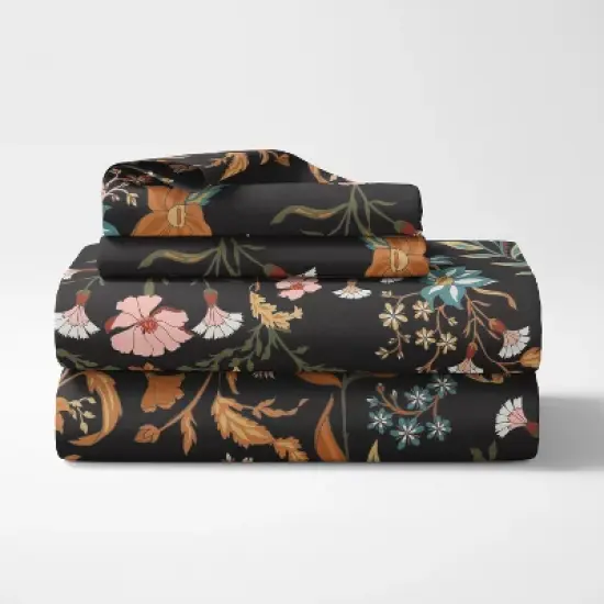 Sweet Jojo Designs Girl Queen Sheet Set Boho Floral Wildflower Orange Black and Blue 4pc image {1}