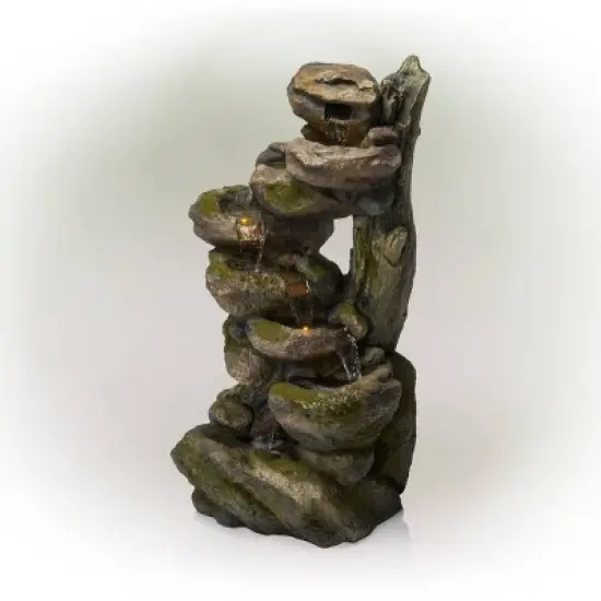 Alpine Corporation 39" 6 Tier Resin Fountain Gray & Brown: Outdoor Electric Water Feature, Weather-Resistant image {2}