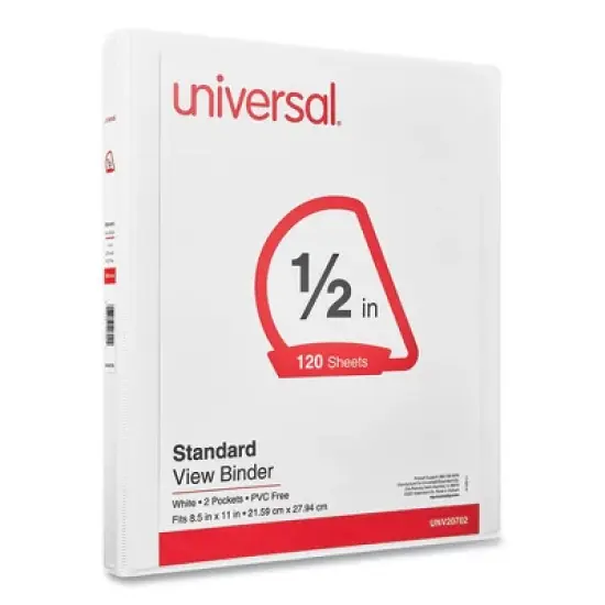 Universal Slant D-Ring View Binder, 3 Rings, 0.5" Capacity, 11 x 8.5, White image {1}