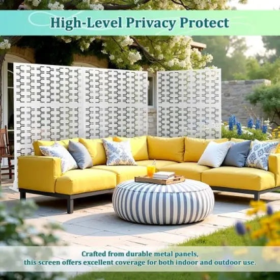 TOAOTBNBO Metal Privacy Screen with Stand, Decorative Privacy Fence Panels with Brick Pattern, Outdoor Privacy Screen for Garden, White image {6}