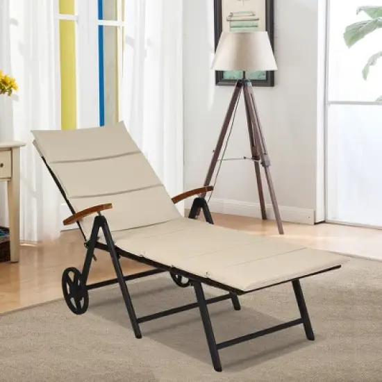 Costway 2PCS Folding Patio Rattan Lounge Chair Aluminum Adjustable Turquoise\Red image {8}