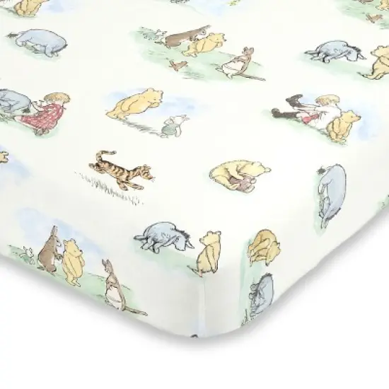 Disney Winnie the Pooh Classic Pooh Ivory, Blue, Sage, Tan Storybook 6 Piece Nursery Crib Bedding Set image {2}