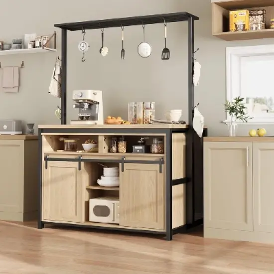 42'' Sliding Barn Door Kitchen Island with Storage, Multi-Functional Dining and Living Room Cabinet image {5}