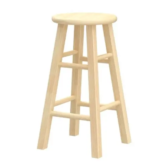 PJ Wood Round-Seat 24 Inch Tall Kitchen Counter Stools for Homes, Dining Spaces, and Bars with Backless Seats, 4 Square Legs, Natural, Set of 2 image {2}