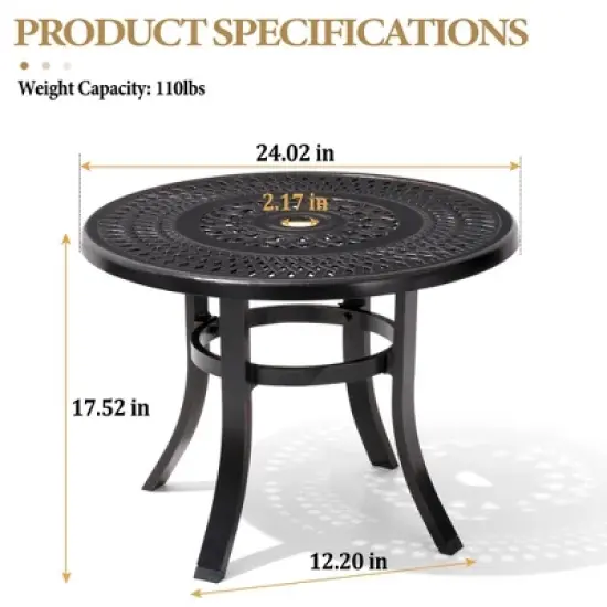 Crestlive Products Cast Aluminum Patio Side Table Outdoor Round Anti-Rust with Umbrella Hole Coffee Bistro Table  24&rsquo;&rsquo; Black with Bronze Spot image {1}