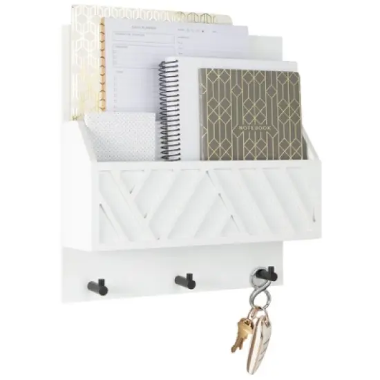 Wall Mounted Mail Organizer with 2 Slots and 3 Hooks &ndash; Multiple Finishes &ndash; MDF Wood image {6}