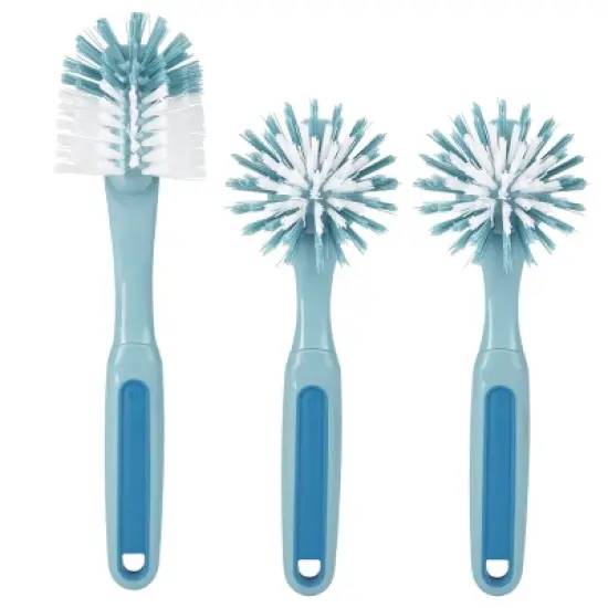 GoodCook Ready 3pk Dish Brush Set: Rubber & Plastic Cleaning Tools, Blue, 11.5" Height, 5.75" Width, 2.25" Depth image {5}