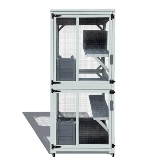 LOVMOR Wooden Catio Outdoo Cat Enclosure on Wheels, Kitty Condo Cage Shelter Playpen w/ Sliding Doors, Platforms & Weatherproof Asphalt Roof image {6}