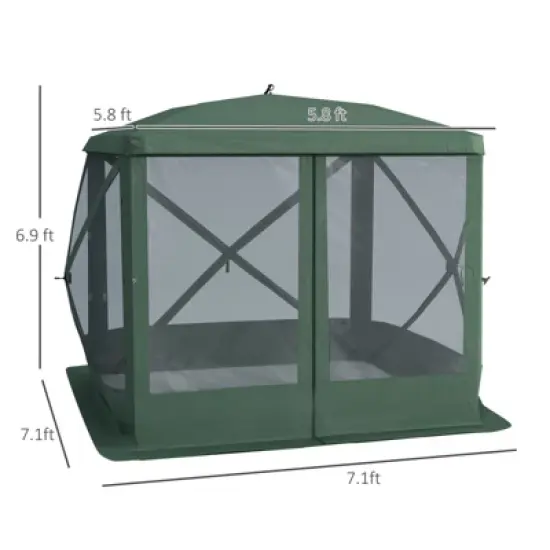 DSVIMOY 7*7FT Pop Up Camping Canopy Gazebo Screen Shelter Tent with Single Person Easy Set-Up, Green, 85.2"*85.2"*82.8" image {2}