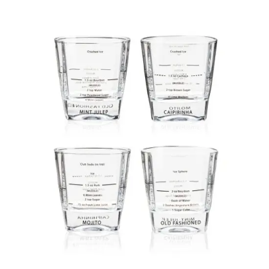 True Cocktail Recipe Glasses-Rocks Cocktail Glasses with Recipes for Old Fashioned, Mojito,Mint Julep-Unique Mixed Drink Glasses 8.5oz Set of 4, Clear image {7}