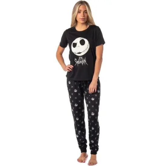 The Nightmare Before Christmas Women's Jack Skellington Jogger Pajama Set Black image {4}