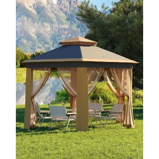 Garvee Pop Up Gazebo,13x13FT Outside Canopy Tent with 6 Pcs Mosquito Netting, Double-Layer Pop Up Canopy for Backyard & Patio Furniture image {11}