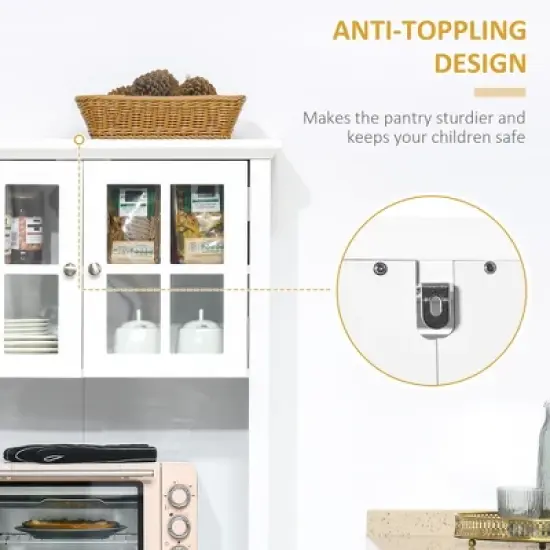 Gulches Elegant Versatile Buffet with Hutch - Kitchen Pantry Cabinet, Framed Glass Door, Drawer, Microwave Space, White 27"W x15.75"D x64.5"H image {7}