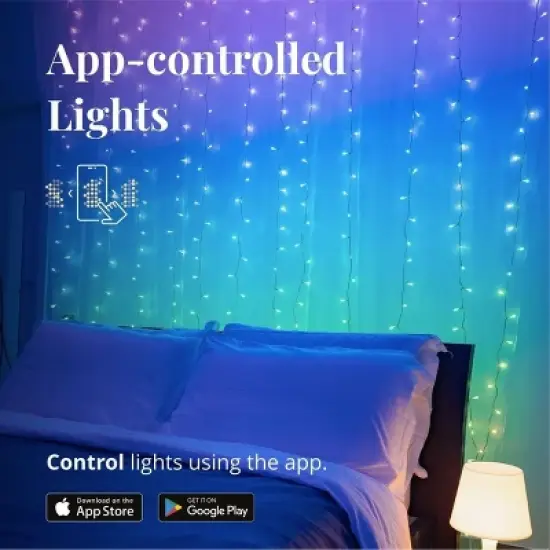 Twinkly Curtain App-Controlled LED Christmas Lights with 210 RGB+W (16 Million Colors + Warm White) LEDs. 5 by 7 feet. Clear Wire image {2}