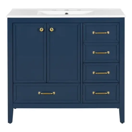 Christopher Knight Home Bathroom Vanity with Ceramic Sink, Bathroom Cabinet with Soft-Closing Door, Drawers of Different Sizes, Solid Wood Frame & Leg image {8}