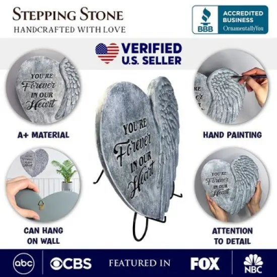 You&rsquo;re Forever in Our Hearts Angel Wing Stepping Stone, 9.5" Garden Decorative Memorial Resin Figurine| OrnamentallyYou image {1}