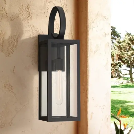 John Timberland Modern Outdoor Wall Light Fixtures Set of 2 Deep Black 21" Clear Glass for Post Exterior Barn Deck House Porch image {6}