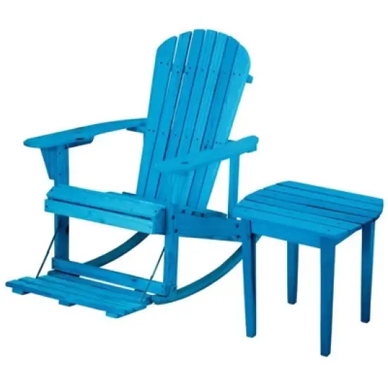 Jiallo Zero Gravity Collection Sky Blue Adirondack Rocking Chair with Built-in Footrest image {3}