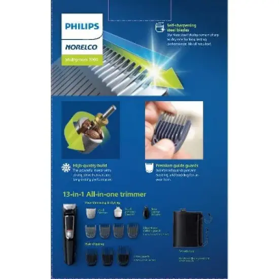 Philips Norelco Series 3000 Multigroom All-in-One Men's Rechargeable Electric Trimmer with 13 Attachments - MG3740/40 image {2}