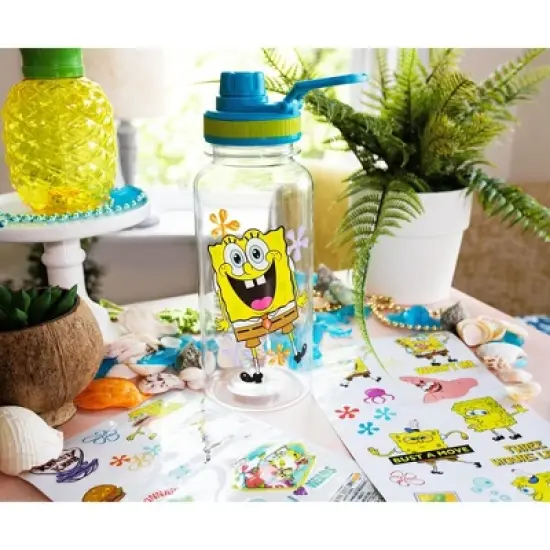 Silver Buffalo SpongeBob SquarePants Happy Laugh Flowers Twist Spout Water Bottle & Sticker Set image {3}