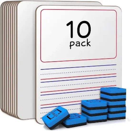 SCRIBBLEDO Story Lined 9"x12" Dry Erase Writing & Drawing Boards 10-Pack with Erasers &ndash; Reusable Whiteboards for Kids Students & Classroom image {7}