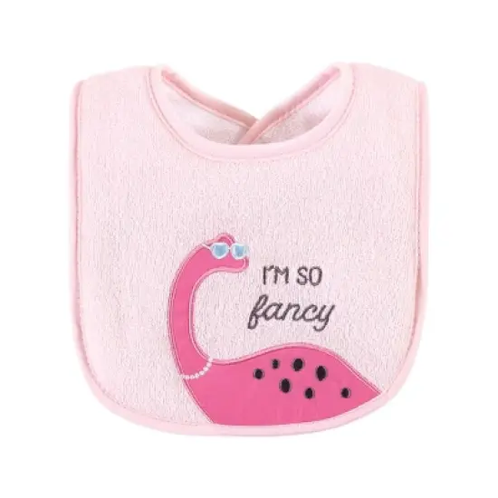 Hudson Baby Infant Girl Cotton Terry Drooler Bibs with Fiber Filling, Girl Dino, One Size image {2}