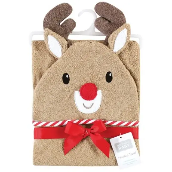 Hudson Baby Unisex Baby Cotton Animal Hooded Towel, Rudolph, One Size image {1}