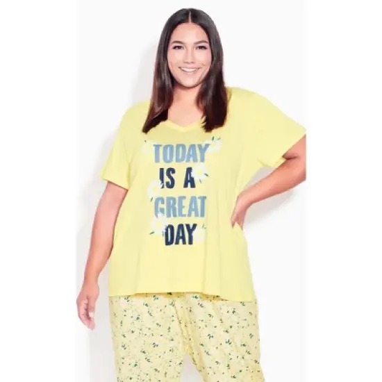 Women's Plus Size Short Sleeve Great Day Sleep Top - yellow | AVENUE image {6}