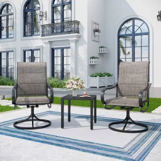 3pc Patio Dining Set with Small Square Table & 360 Swivel Padded Arm Chairs - Captiva Designs: Weather-Resistant Outdoor Furniture image {13}
