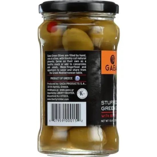 Gaea Stuffed Green Olives with Real Pimento - Case of 8/6 oz image {4}