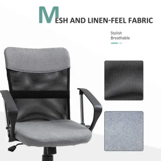 Vinsetto Mid Back Ergonomic Desk Chair Swivel Mesh Fabric Computer Office Chair with Backrest, Armrests, Rocking Function, Adjustable, Gray / Black image {6}