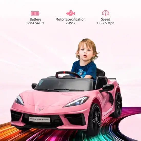 12V Kids Ride-On Sports Car &ndash; Licensed Corvette Electric Car Toy with Remote Control, Visual Dashboard, LED Lights & Music image {5}