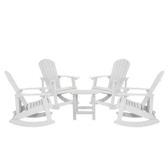 Flash Furniture Set of 4 Savannah All-Weather Poly Resin Wood Adirondack Rocking Chairs with Side Table image {11}