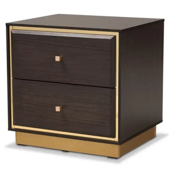 Cormac Wood and Metal 2 Drawer Nightstand - Baxton Studio image {9}
