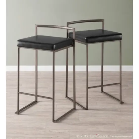 Set of 2 26" Fuji Contemporary Stackable Counter Height Barstools Antique with Cushion image {8}