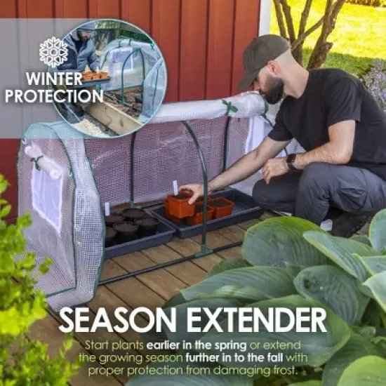 Garden Elements Indoor/Outdoor Metal Frame, Plastic Covered Cloche Round Tunnel Greenhouse with Mesh Vents, White, Mini, 47&rdquo; image {3}